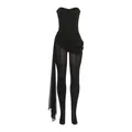 Sexy black strapless mesh patchwork bodysuit with footed leggings and side sash. - S / Set / Black