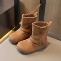 Gemütliche braune Winterstiefel für Mädchen mit warmem Kunstfellfutter und Schnalle - Size 23 Insole 15cm / Khaki (FC-520)