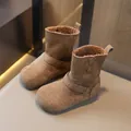 Braune Wildleder-Winterstiefel für Mädchen mit warmem Fleecefutter und Metallschnalle. - Size 23 Insole 15cm / Kaffee (FC-520)