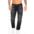 Jeans slim uomo scuri con cuciture doppie bianche a contrasto - Taglia S / Pantaloni e gonne / Nero