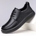 Black genuine leather business casual men's shoes with soft non-slip soles - 38 / Black Lace-up All Seasons