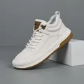 Baskets montantes en cuir blanc de qualité supérieure avec semelle en gomme marron pour homme - 38 / Blanc