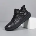 Chaussures de loisirs en cuir de vachette noir pour hommes avec doublure en polaire chaude - 38 / Doublé Polaire / Noir