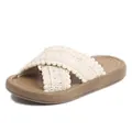 Pantuflas de playa de verano para niñas con correas cruzadas tejidas blancas y pompones - Talla 26 (Longitud interior 16.7 cm) / Blanco