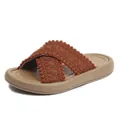 Sandalias de verano para niña en color marrón con textura de ganchillo y suela blanda - Talla 26 (Longitud interior 16.7 cm) / Naranja