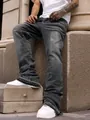 Jeans micro-flare grigio scuro da uomo con vestibilità rilassata e dettagli usurati - Taglia S / Pantaloni e gonne / Nero