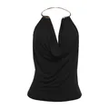 Canotta nera sexy con scollo all'americana, collare in metallo oro e cappuccio - Taglia S / Top / Nero