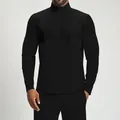 Professional men's black athletic yoga jacket with mock neck and spliced design details - S / Tops / Charcoal Black