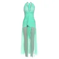 Dettaglio di abito turchese all'americana con inserti in mesh e trama a pieghe - Taglia S / Vestiti / Verde
