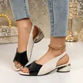 Bicolor peep-toe slingback sandals with elegant gold metallic chunky heel detail - 36 / Black
