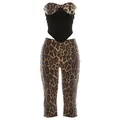 Stylish women's sexy leopard print sequin two-piece set featuring bandeau top and cropped pants - S / Top And Bottom / Leopard Print