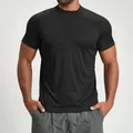 High-performance men's breathable athletic short-sleeved t-shirt in solid black - S / Tops / Premium Black