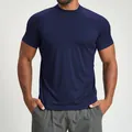 Slim fit navy blue men's sports t-shirt with breathable quick-dry athletic fabric. - S / Tops / Navy Blue