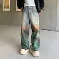 Trendy loose straight-leg jeans with vibrant rainbow gradient dye and washed finish. - S / Bottoms / Rainbow Gradient Tie Dye