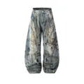 Jeans in denim curvi ricamati pesanti in stile wasteland per uomo e donna, effetto usurato - Taglia S / Pantaloni e gonne / Blu
