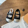 Chaussures Mary Jane noires élégantes pour filles avec bout doré et perle - Taille 23 (14.5CM) / Noir & Or