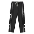 Men's loose straight casual pants with side snap buttons and white drawstring details - S / Bottoms / Black