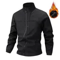 Men's winter softshell jacket with warm fleece lining and standing collar - L / Top (55188) / Black