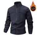 Men's waterproof winter softshell jacket featuring warm fleece lining and stand collar design - L / Top (55188) / Blue