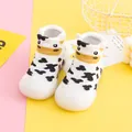 Cute baby walker shoes with cow print and soft anti-slip white rubber sole - 18/19 (Insole 11.5cm) / White Cow Pattern
