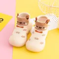 Cute cartoon bear baby walker sock shoes with soft non-slip soles for infant floor wear - 18/19 (Insole 11.5cm) / Khaki Bear
