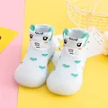 Light blue baby walker sock shoes with cartoon elephant and heart patterns for 6-12 months - Green Elephant