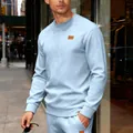 Hellblaues, strukturiertes Herren-Sweatshirt mit Rundhalsausschnitt für den Freizeitlook - S / Oberteile / Hellblau