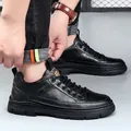 Baskets décontractées en cuir véritable noir pour hommes avec semelles épaisses - 38 / Noir (Style Augmentant la Taille)