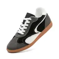 Vintage GAT sneakers with 5cm height increasing thick sole and leather patchwork design - 35 / Hidden Wedge (7cm) / Black and Gray