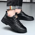 Chaussures de loisirs en cuir noir pour hommes avec talon compensé invisible et semelle antidérapante - 38 / Noir