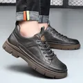 Chaussures décontractées en cuir marron pour hommes avec semelle compensée antidérapante - 38 / Gris (Style Augmentant la Taille)