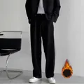 Schwarze Herrenhose mit geradem Bein und warmem Fleece-Futter für Business-Casual-Winter - S / Unterteile / Schwarz