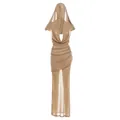 Sexy champagne shimmering hooded backless deep V-neck slim fit sleeveless maxi dress - S / Dresses / Khaki