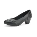 Classic black women's pumps with textured accents and a comfortable low chunky heel - 35 / Black