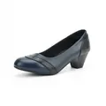 Classic navy blue low heel pumps featuring elegant snakeskin texture accents for women - 35 / Dark Blue