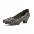 Classic brown low heel commute pumps with textured snake pattern and square toe. - 35 / Dark Brown