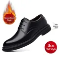 Klassischer schwarzer Herren-Business-Schnürschuh mit 3-cm-Sohle und warmem Fleecefutter - 37 / Flacher Fleece-Gefütterter Stil (28357-2) / Schwarz