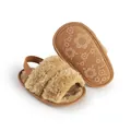 Soft brown fuzzy baby slippers with elastic back strap for comfortable indoor nursery wear - Coffee / 11cm