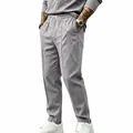 Comfortable loose fit grey cotton linen drawstring trousers for men in resort style - S / Bottoms / Dark Gray