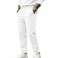 Men's minimalist white cotton linen straight-leg pants with drawstring waist - S / Bottoms / White
