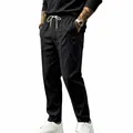 Men's casual black cotton linen vacation pants featuring a relaxed straight leg fit - S / Bottoms / Black