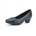 Navy blue chunky heel pumps with elegant toe strap for professional work wear. - 35 / Dark Blue