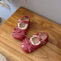Chaussures Mary Jane rouges pour filles avec bordure en dentelle et un joli nœud - Pointure 15 (Longueur intérieure env. 12cm) / Rouge