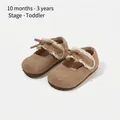 Soft sole beige baby girl walking shoes with decorative lace bow and hook-and-loop strap - Size 16 (13.0cm) / Apricot