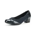Elegant navy blue block heel women's work shoes with stylish patent leather detailing - 35 / Dark Blue