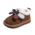 Toddler girls brown snow boots featuring cute cherry bow and warm white faux fur lining - Size 22 (Inner Length 14.5cm) / Camel