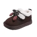 Adorable brown girls winter snow boots featuring warm white plush lining and strawberry charms - Size 22 (Inner Length 14.5cm) / Coffee