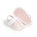Soft pink baby slippers with fuzzy white trim and elastic back strap for 3-12 months - 11cm / Pink