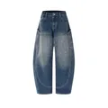 Vintage wide-leg denim pants with starry rhinestone embellishments and large pockets - S / Bottoms / Blue