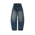 Vintage blue barrel jeans with starry rhinestone embellishments and side pockets. - S / Bottoms / Blue